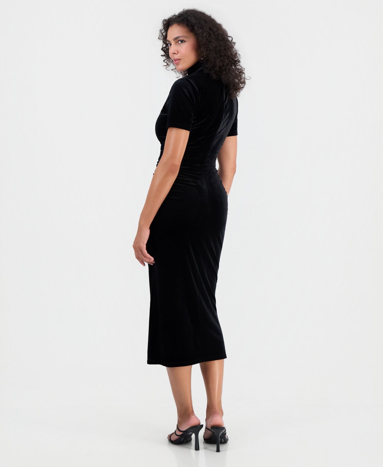 Women's Mock Neck Velvet Midi Dress