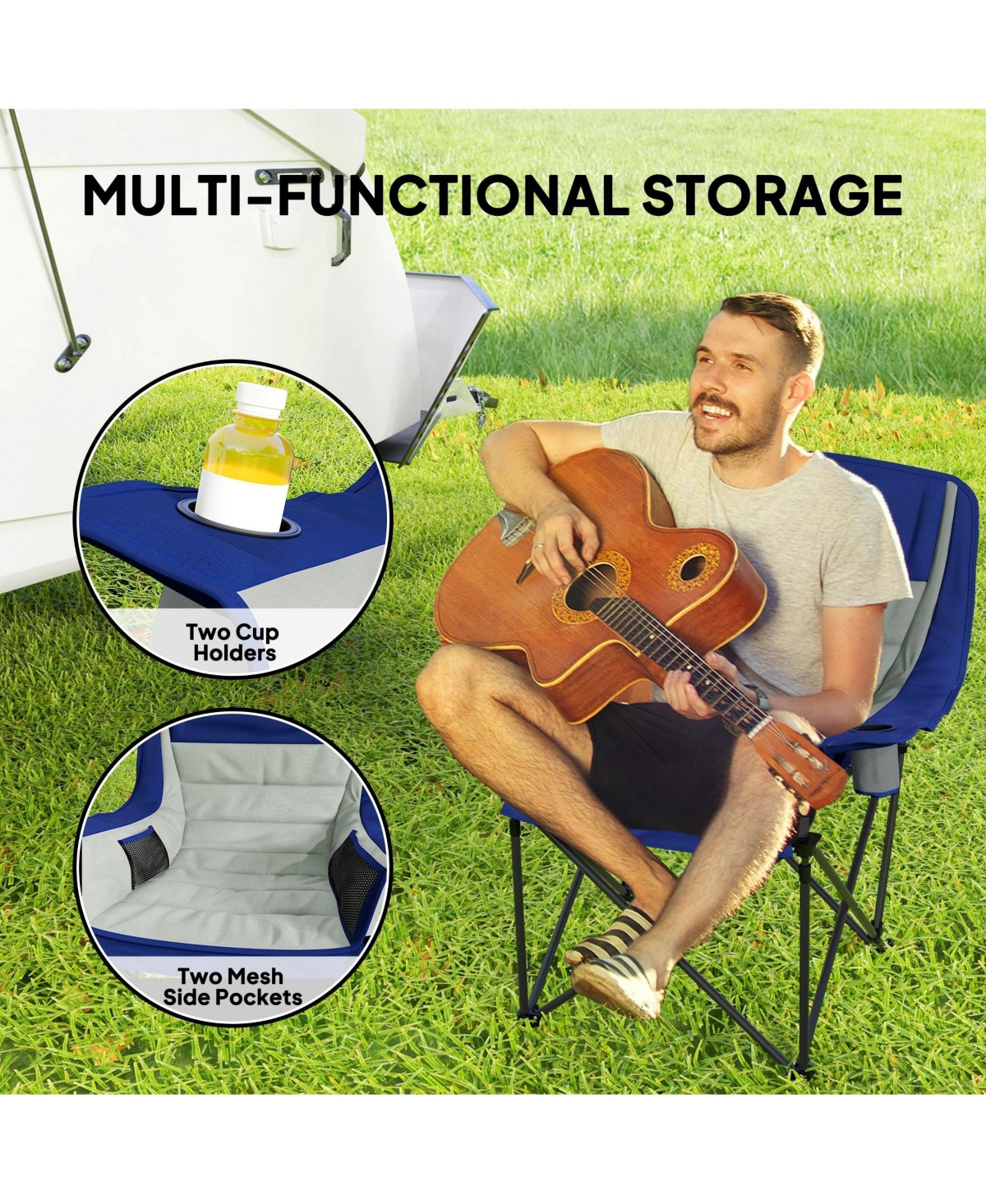 Mountaintop Padded Camping Chair for Adults, Portable Folding Camping Chair with Side Pockets, Cup Holders, Carry Bag