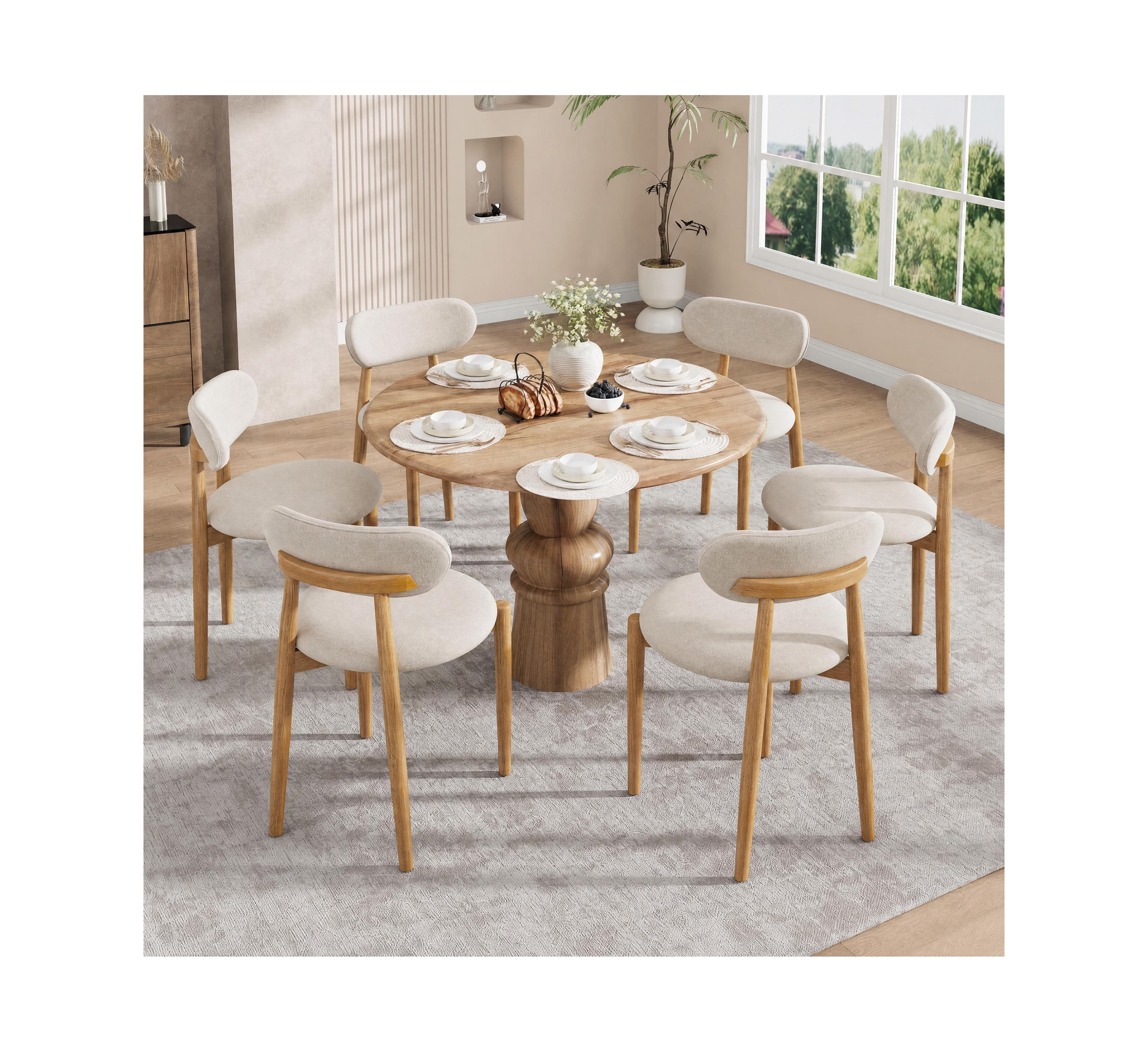 homfan Fabric Upholstered Dining Chairs Set of 6 Modern Wood Leg Kitchen Chairs with Comfort Cushion, Farmhouse Side Chairs for Dining Room