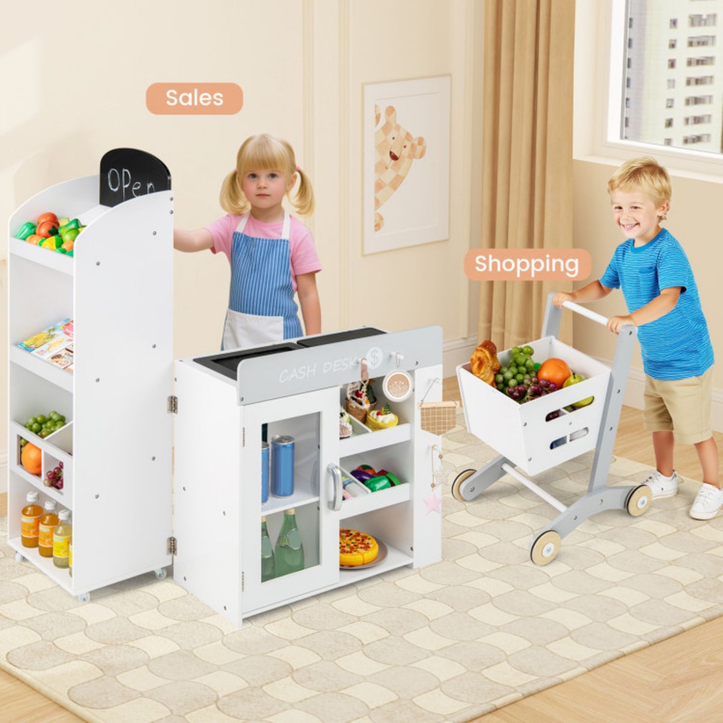 Детский игровой набор SUGIFT Convertible Kids Grocery Store 3-Piece Playset, Ages 3+, цвет: Белый — фото 8