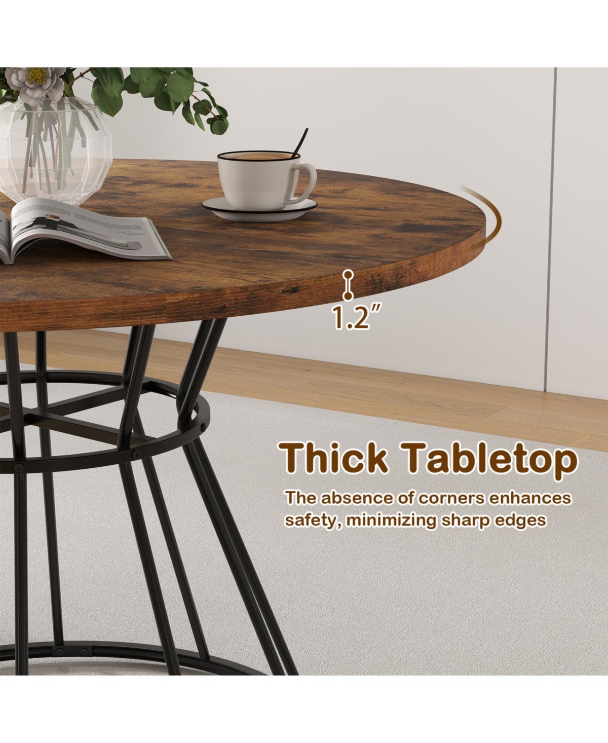 Mecale 47-Inch Round Farmhouse Dining Table for 4