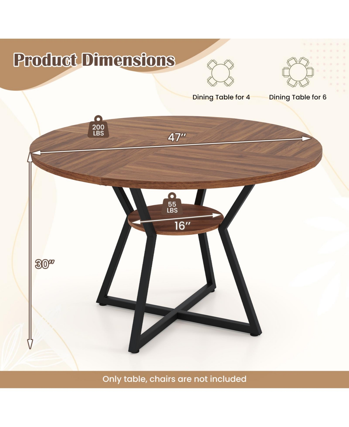Mecale 47-Inch Round Dining Table for 4 with Storage Shelf