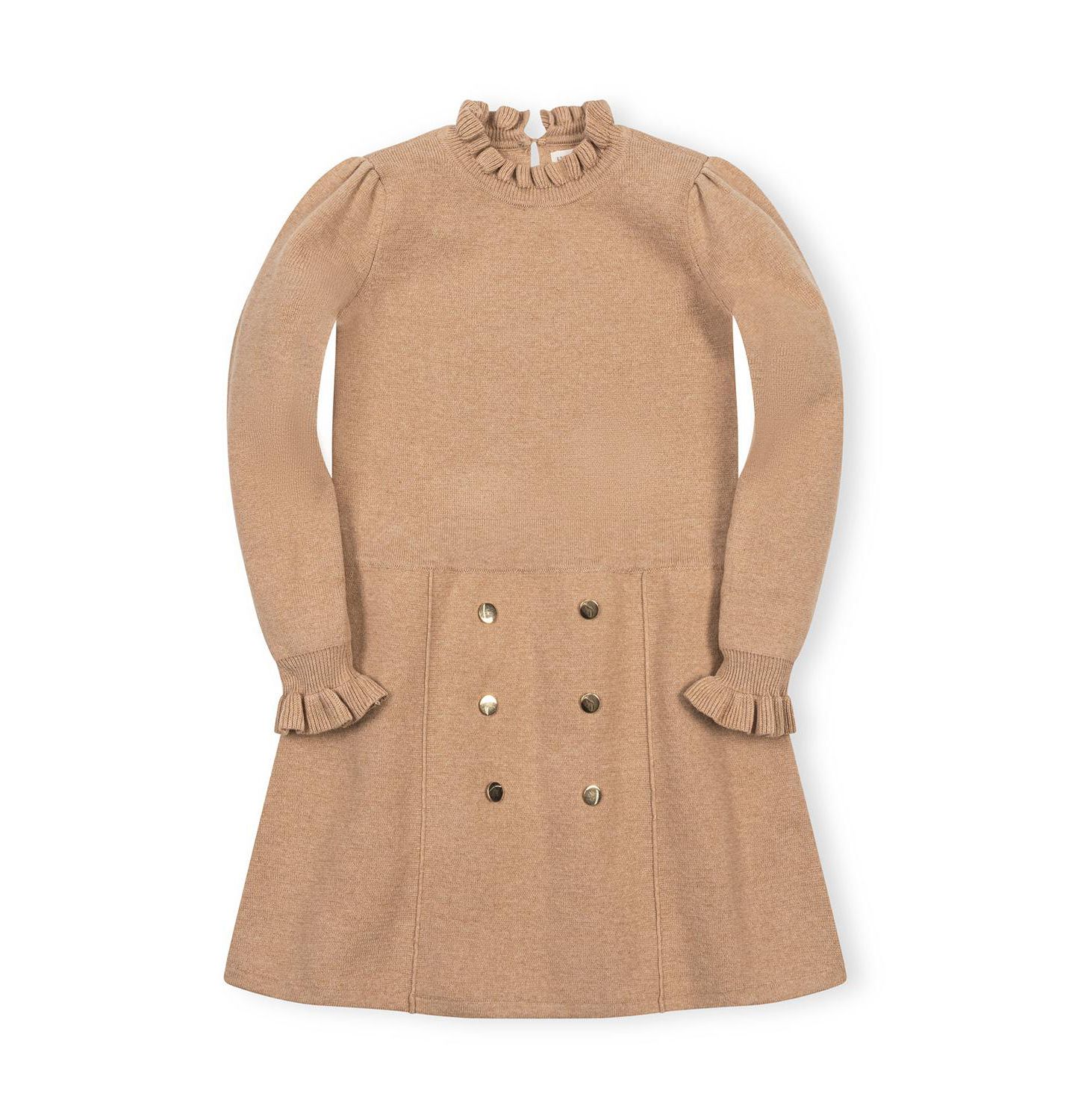 Платье Hope & Henry Organic Mock Neck Ruffle Edge Sweater Dress для девочек, цвет: Верблюжий меланжевый — фото 4