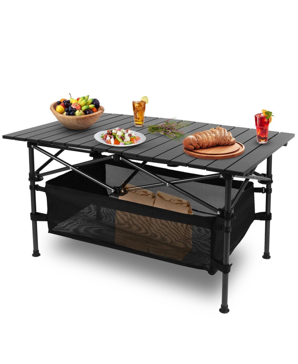 Mountaintop Folding Camping Table, Lightweight Aluminum Roll-Up Picnic Table with Carrying Bag, Heavy-Duty for Bbq, Beach & Patio