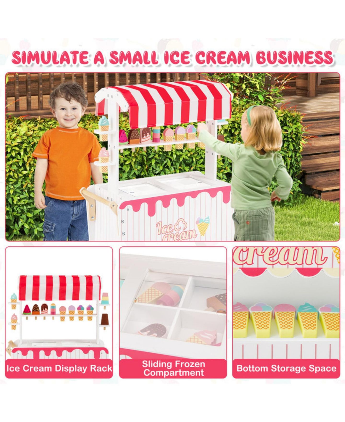Детский игровой набор SUGIFT Ice Cream Cart 12-Piece Rolling Canopy Playset, Ages 3+, цвет: Красный — фото 7