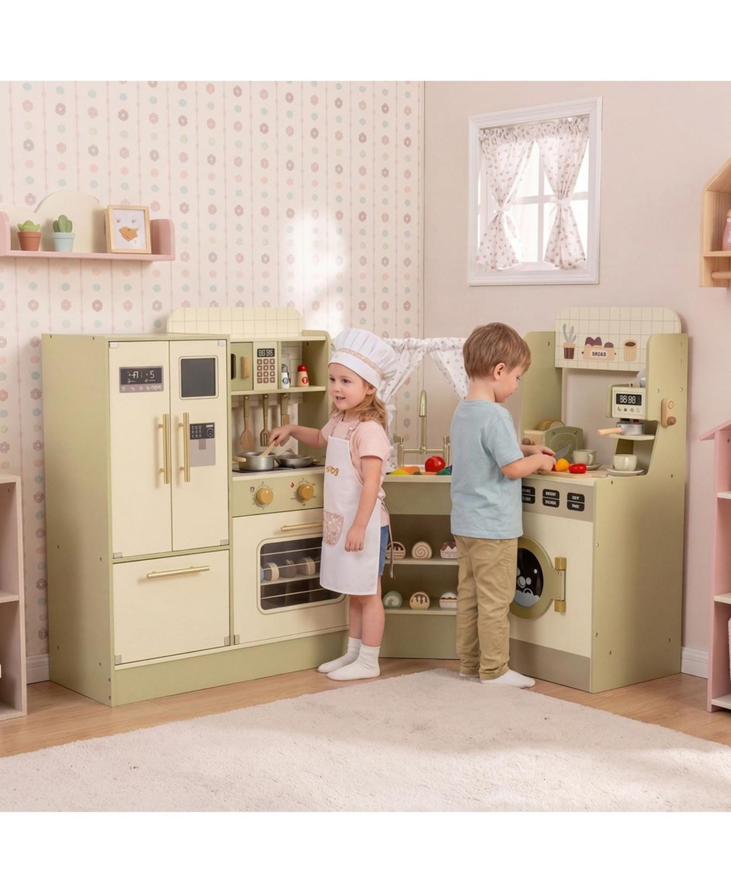 Детские игрушки SUGIFT Corner-Fit Wooden 21-Piece Play Kitchen, Ages 3+, цвет: Зелёный — фото 2