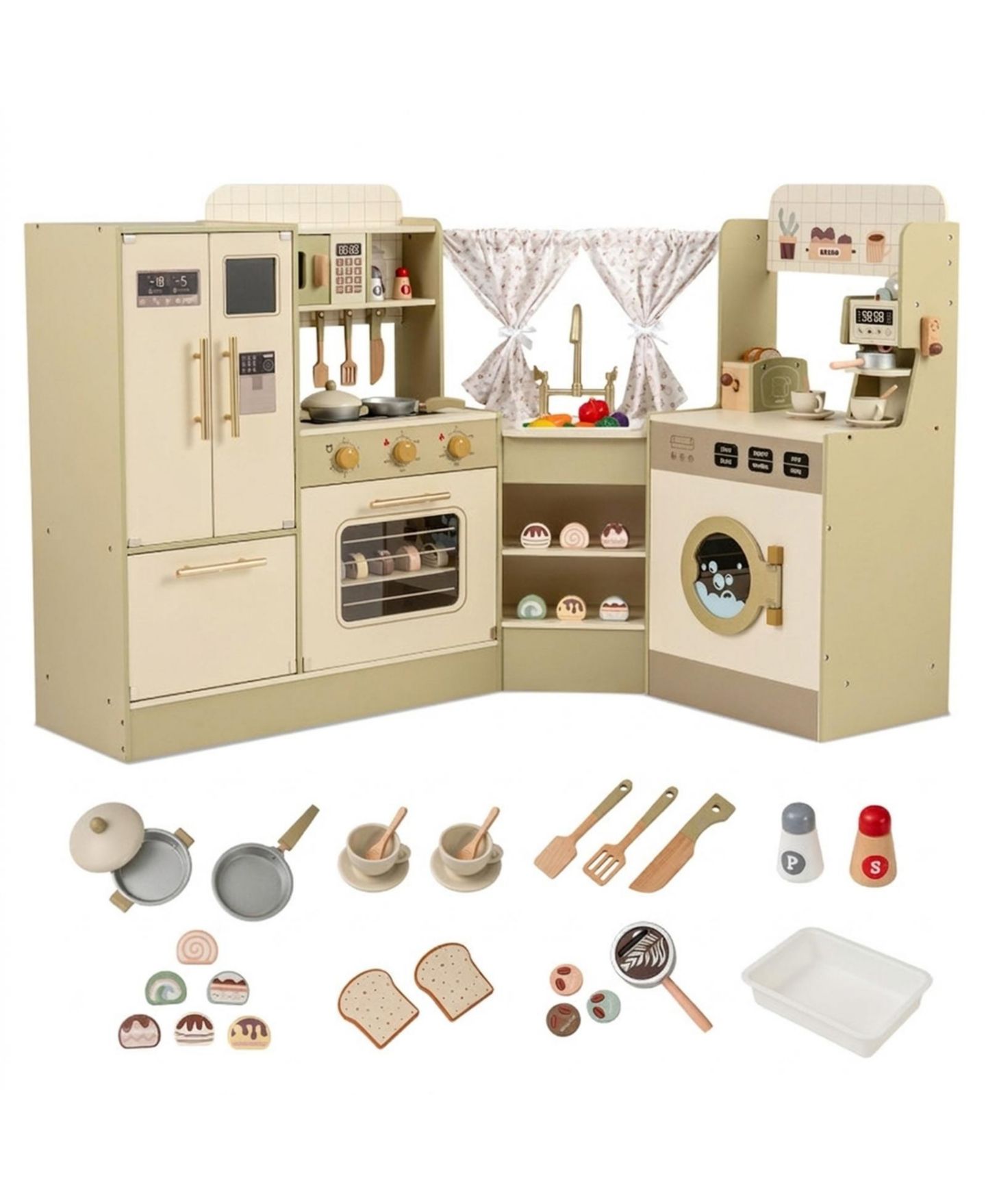 Детские игрушки SUGIFT Corner-Fit Wooden 21-Piece Play Kitchen, Ages 3+, цвет: Зелёный — фото 10
