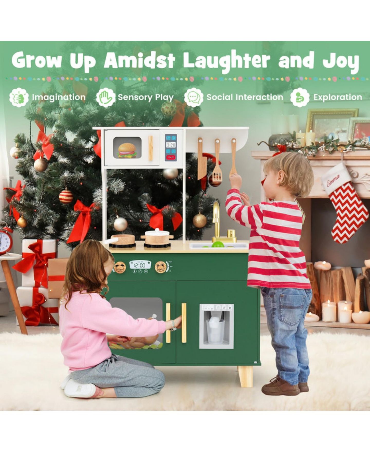 Детская игрушка SUGIFT Compact Microwave Play Kitchen With Clicking Knobs, Ages 3-6, цвет: Зелёный — фото 6
