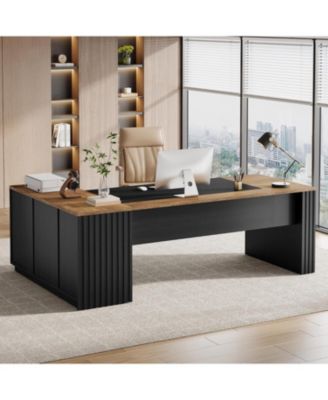 78" L Shaped Executive Desk: Large office computer desk with cabinet and shelves. Modern workstation for home office.