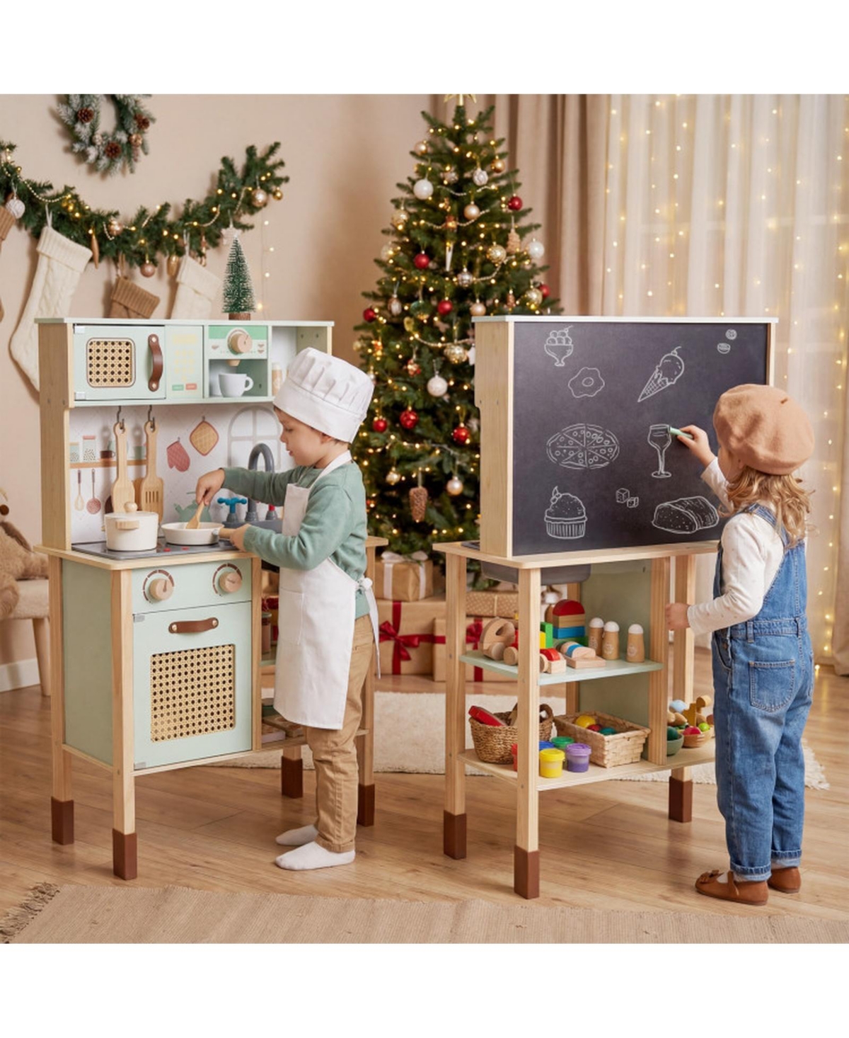 Sugift Light-Up Stoves Chalkboard Play Kitchen, Ages 3+