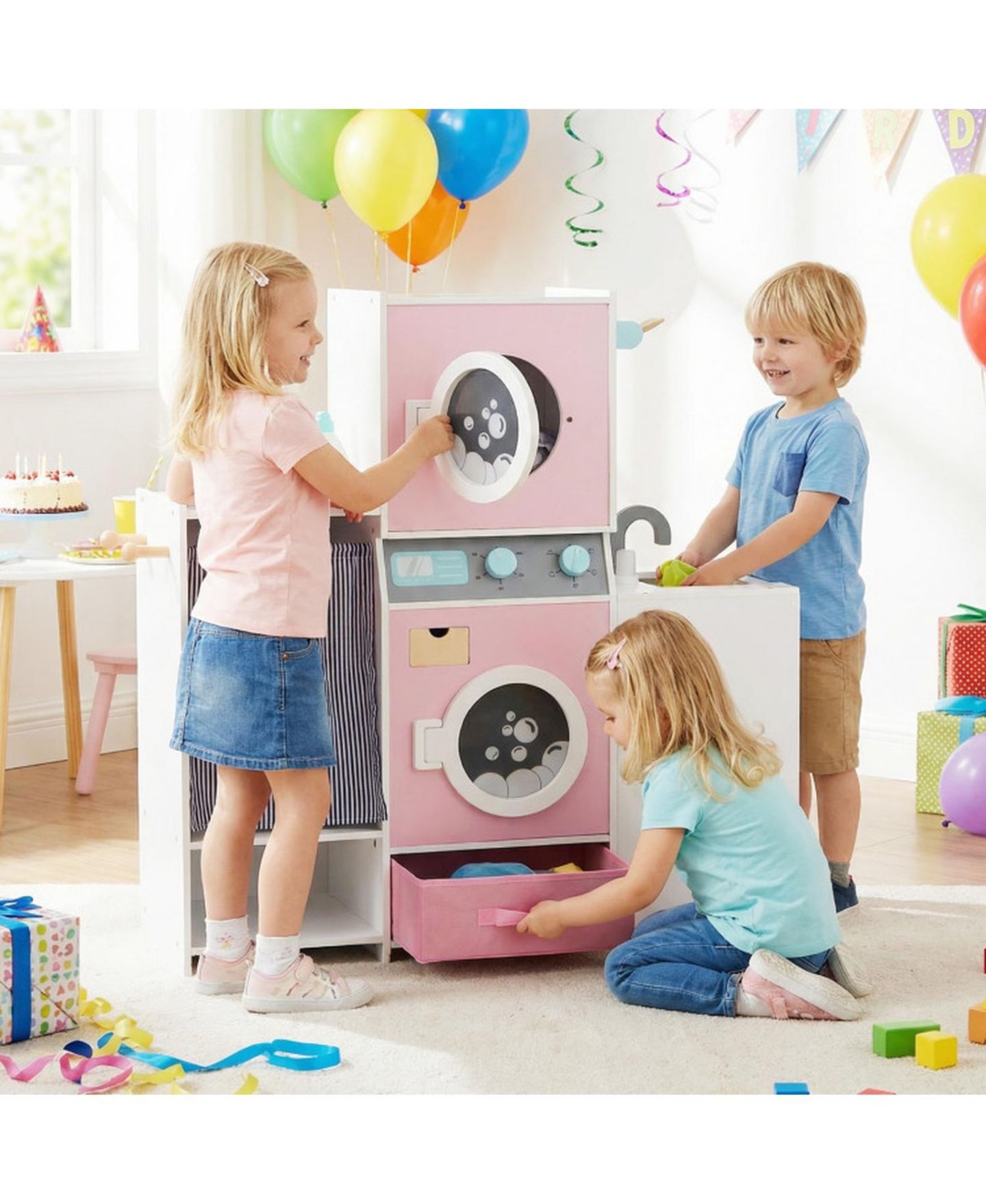Детский игровой набор SUGIFT Kids Laundry Dual Washers Ironing Board Playset, Ages 3+, цвет: Розовый — фото 9