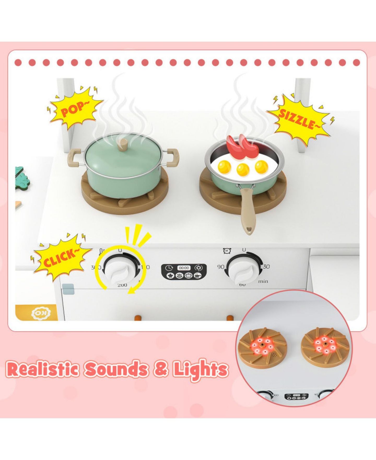 Детский игровой набор SUGIFT Corner Kitchen Playset with Retractable Countertop and Working Ice Maker, Ages 3+, цвет: Белый — фото 7