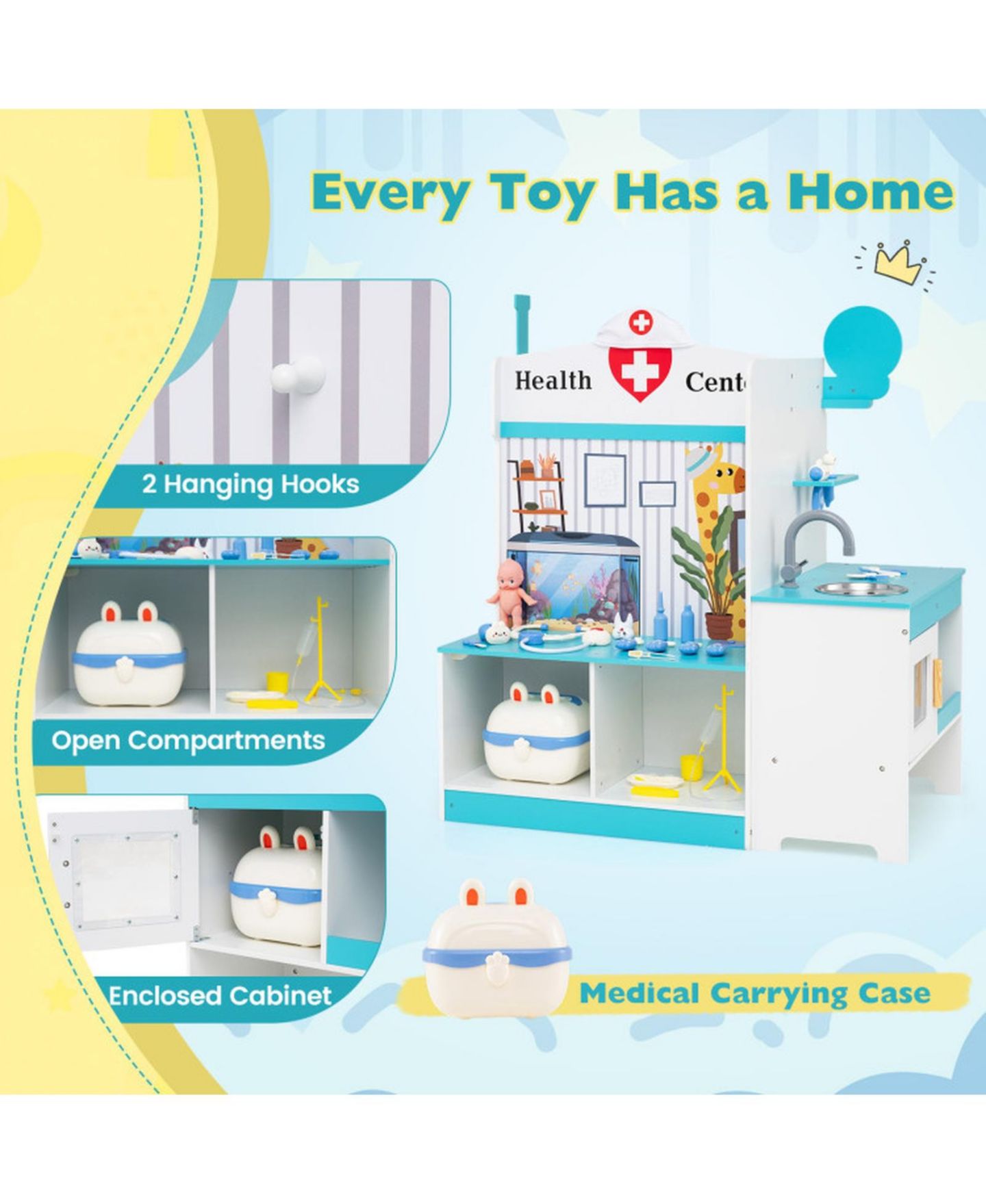 Детские фигурки SUGIFT Kids Doctor Playset 27-Piece Medical Station with Height Bar and ECG Monitor Ages 3-6, цвет: Синий — фото 5