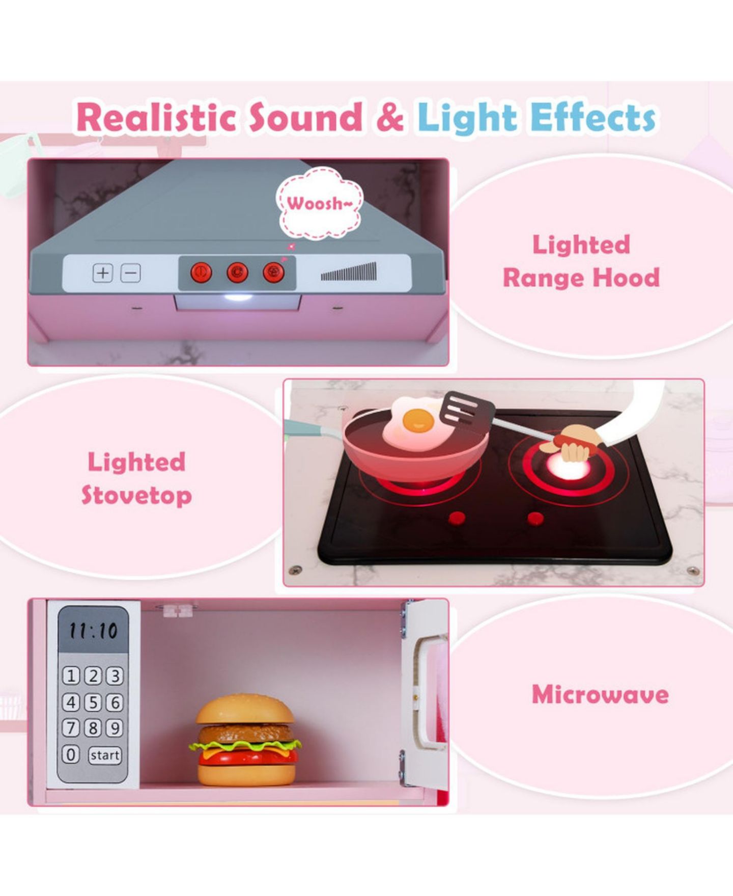 Детская игрушка SUGIFT Interactive Play Kitchen with Circulating Water Sink and Lights and Sounds, Ages 3+, цвет: Розовый — фото 4