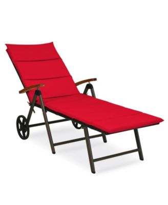 Outdoor Rattan Chaise Lounge Recliner with Wheels