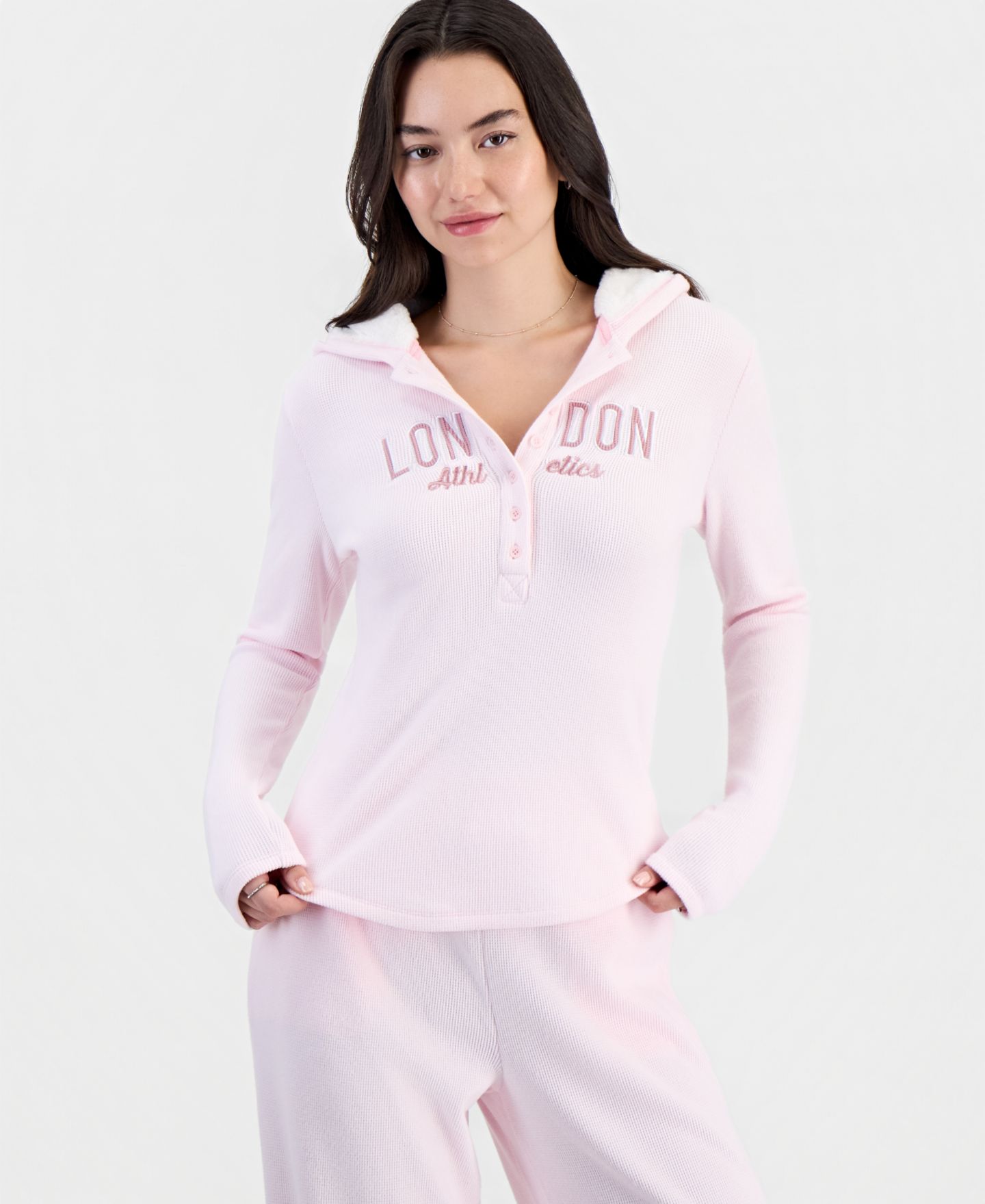 Женское худи Madden Girl Juniors' Henley Long-Sleeve Faux-Fur, цвет: Ballet Slipper — фото 1