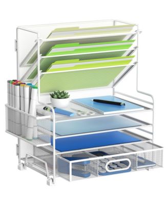4-Tier Document Tray and 3-Slot File Organizer – Metal Desktop Storage Rack