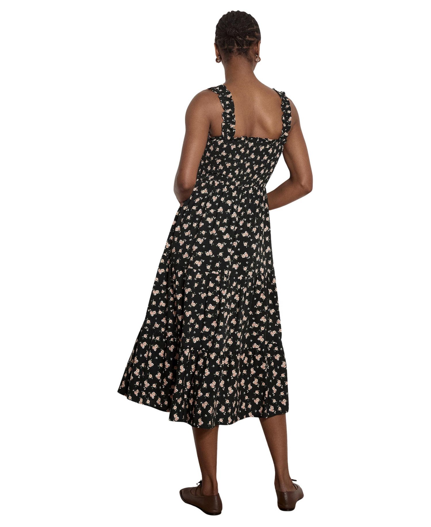 Women's Floral-Print Square Neck Smocked Midi Dress