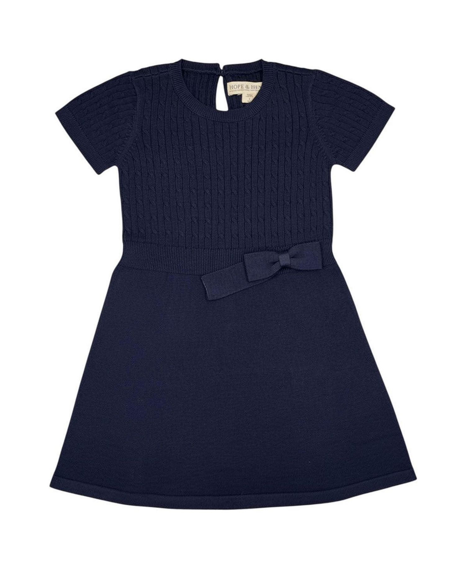 Little and Big Girls (6 - 12) Organic Short Sleeve Cable Sweater Dress