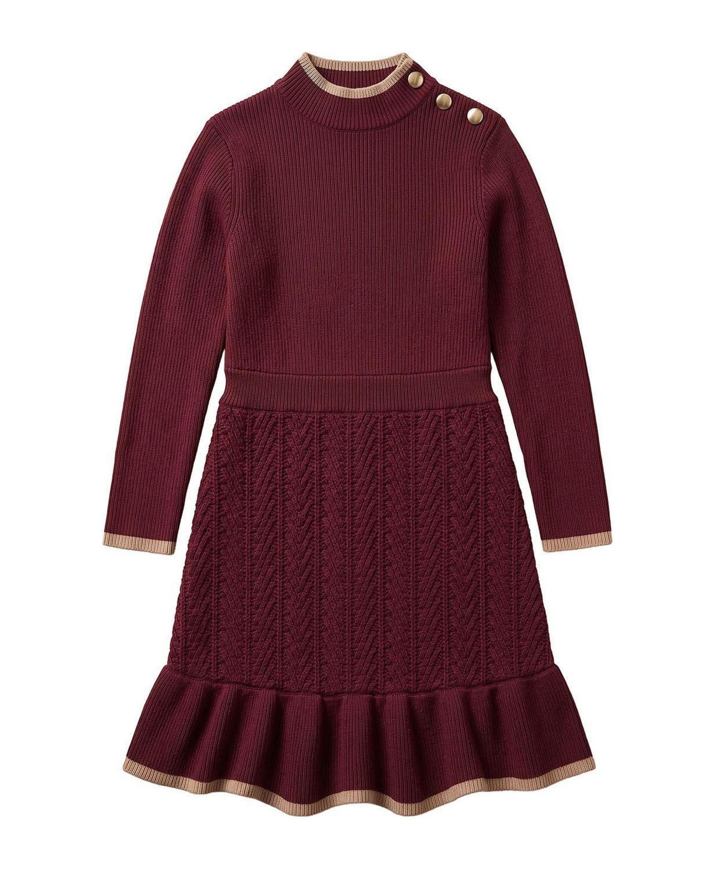 Платье Hope & Henry Organic Mock Neck Flounce Hem Sweater Dress для девочек, цвет: Тёмно-бордовый — фото 1