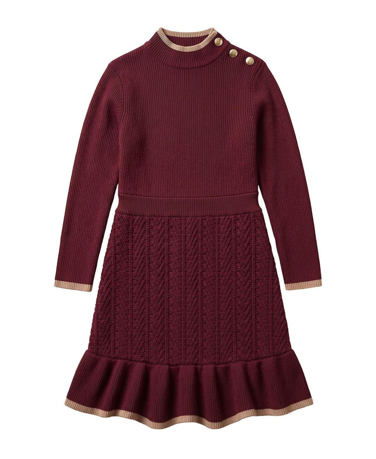 Hope & Henry Little and Big Girls (6 - 12) Organic Mock Neck Flounce Hem Sweater Dress