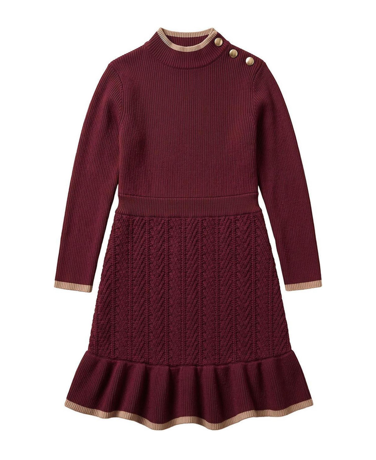 Little and Big Girls (6 - 12) Organic Mock Neck Flounce Hem Sweater Dress