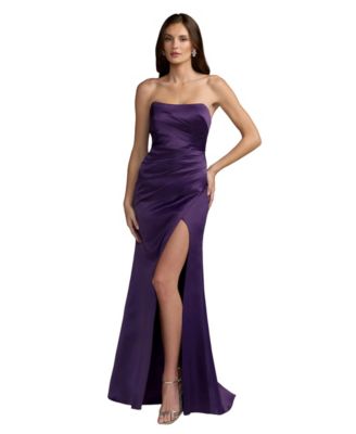 Women's Strapless Ruched High-Slit Gown