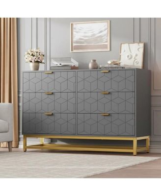 Dresser for Bedroom, 6 Drawer Dresser with Metal Legs, Wood Dressers Chest Organizer with Wide Storage, Modern Chest of Drawers for Bedroom, Hallway