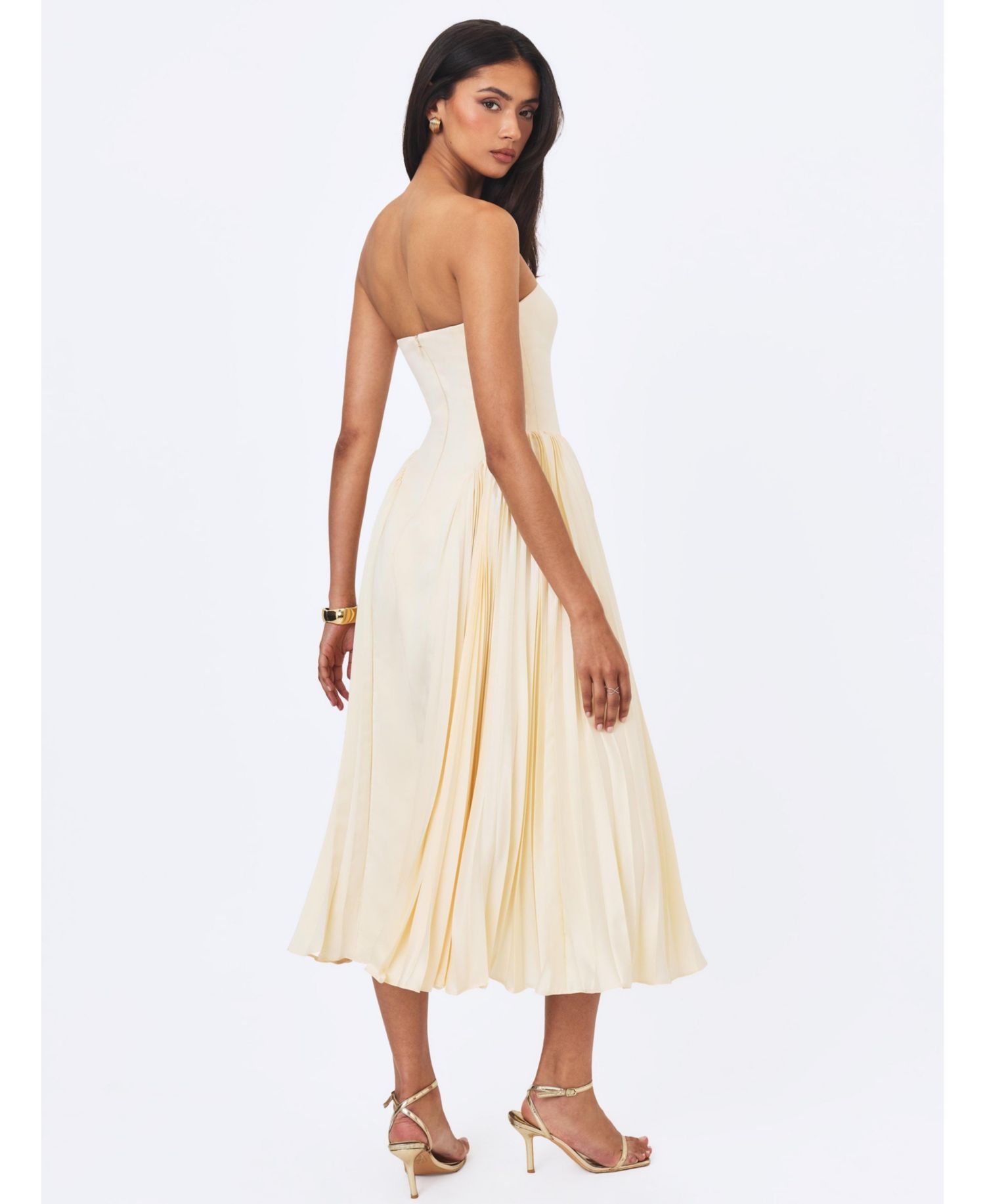 Women's Marnie Strapless Pleated Satin Midi Dress
