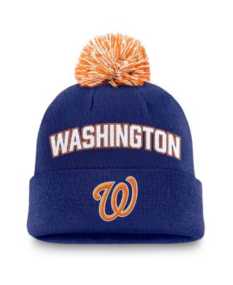 Men's Royal Washington Nationals Peak Cuffed Knit Hat with Pom