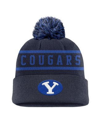 Men's Navy BYU Cougars Peak Cuffed Knit Hat with Pom