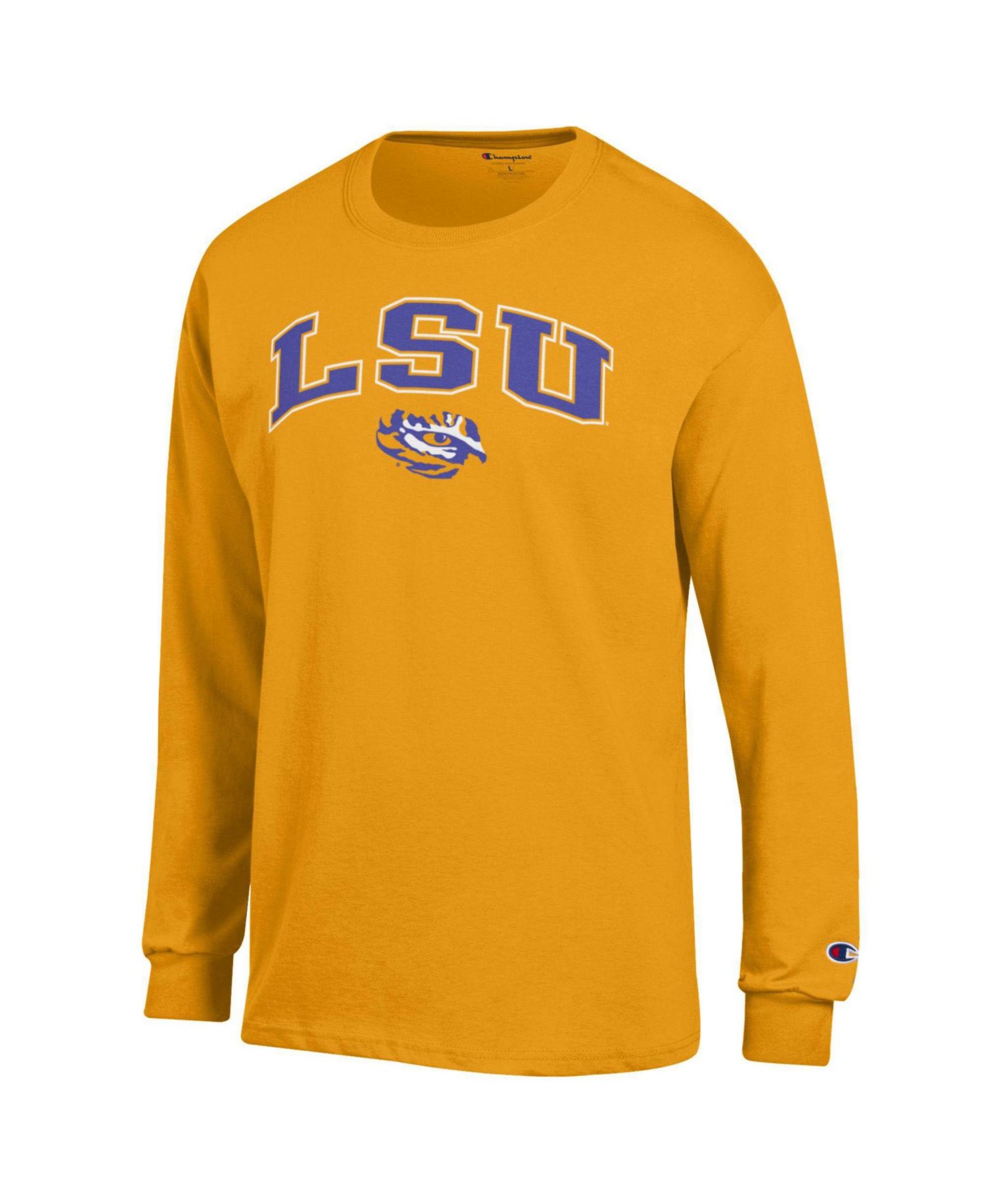 Men's Champion Gold LSU Tigers Arch Over Logo Long Sleeve T-Shirt