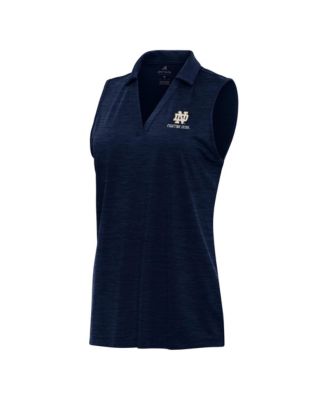 Women's Heather Navy Notre Dame Fighting Irish Layout Sleeveless V-Neck Polo Shirt