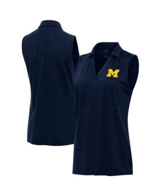 Women's Heather Navy Michigan Wolverines Layout Sleeveless V-Neck Polo Shirt