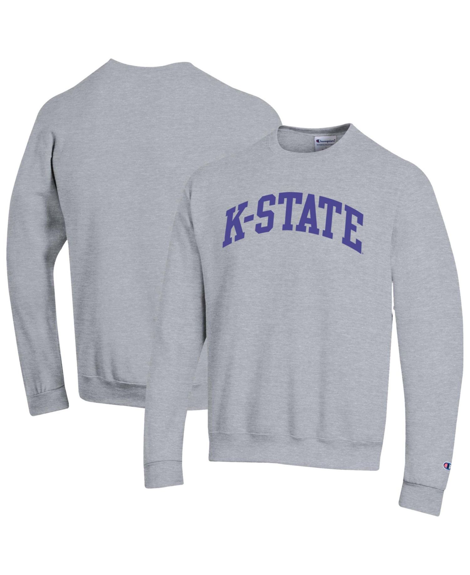 Men's Heather Gray Kansas State Wildcats Basic Arch Fleece Pullover Sweatshirt