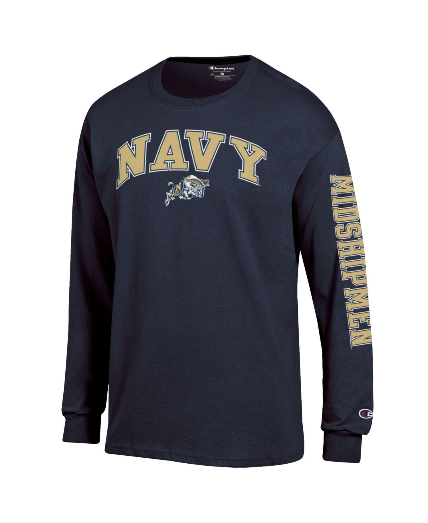 Men's Navy Midshipmen Arch Over Logo 2-Hit Long Sleeve T-Shirt