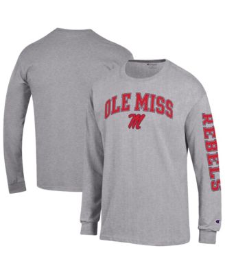Men's Heather Gray Ole Miss Rebels Arch Over Logo 2-Hit Long Sleeve T-Shirt
