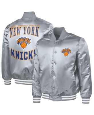 Men's Gray New York Knicks Adaptive Bold Logo Satin Varsity Jacket