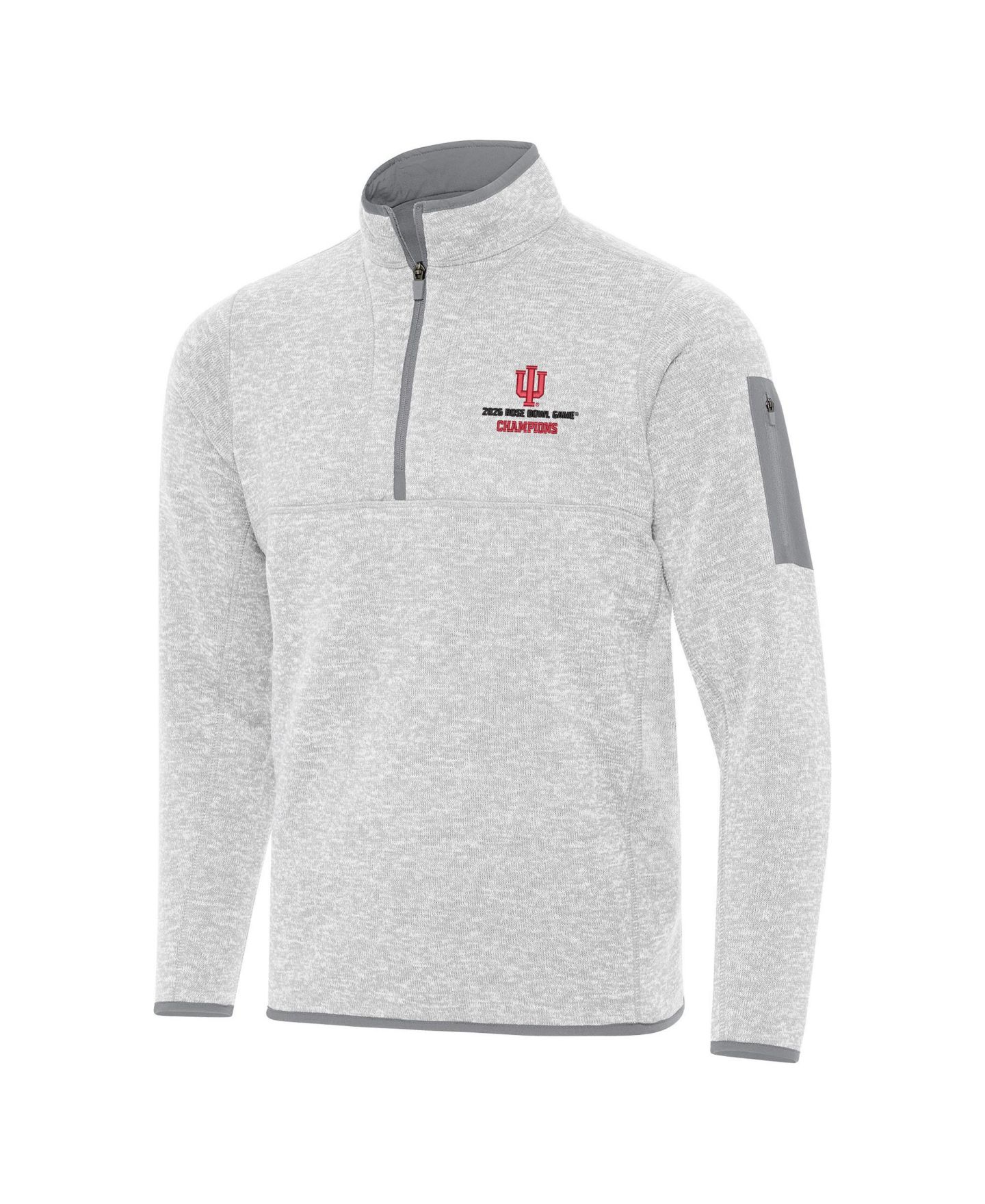 Мужские толстовки Antigua Heather Gray Indiana Hoosiers College Football Playoff 2026 Rose Bowl Champions Fortune Quarter-Zip Pullover — фото 2