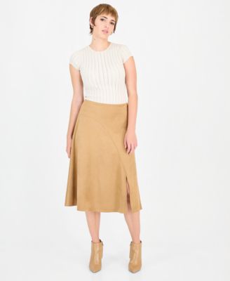 Women's Jennie A-Line High-Waisted Front Slit Suede Midi Skirt