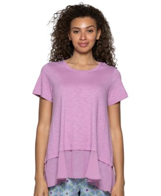 Women's Crewneck Georgette Flounce Cotton-Blend PJ Tee