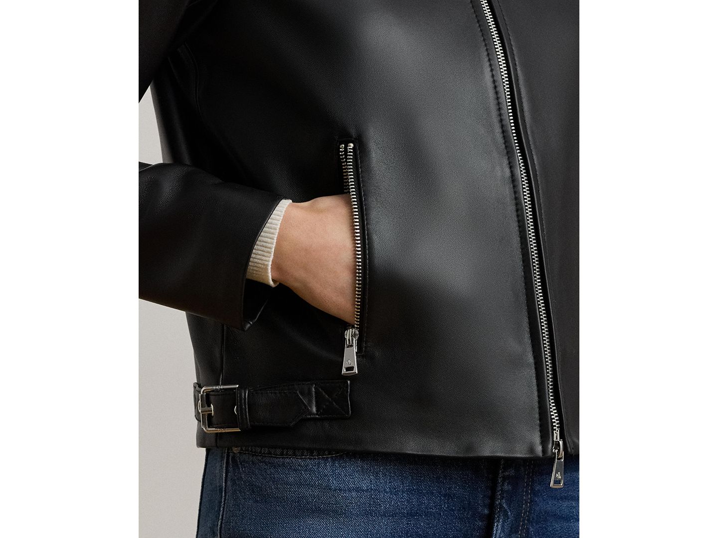 Женская куртка Lauren Ralph Lauren Lambskin Moto, цвет: Чёрный — фото 4
