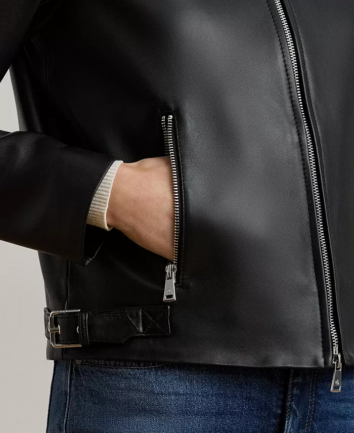 Women's Lambskin Moto Jacket - thumbnail 4