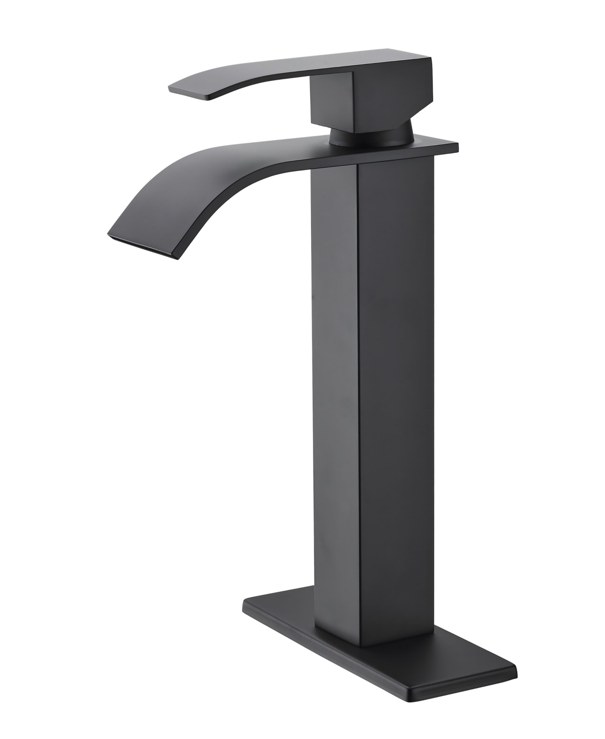 Thirtypeachy Single Handle Waterfall Bathroom Sink Faucet, Tall Vessel Vanity Faucet, Stainless Steel, Modern High Arc - Black