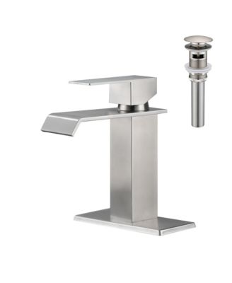 Single Handle Waterfall Bathroom Sink Faucet with Pop-Up Drain, Stainless Steel, Deck Mount