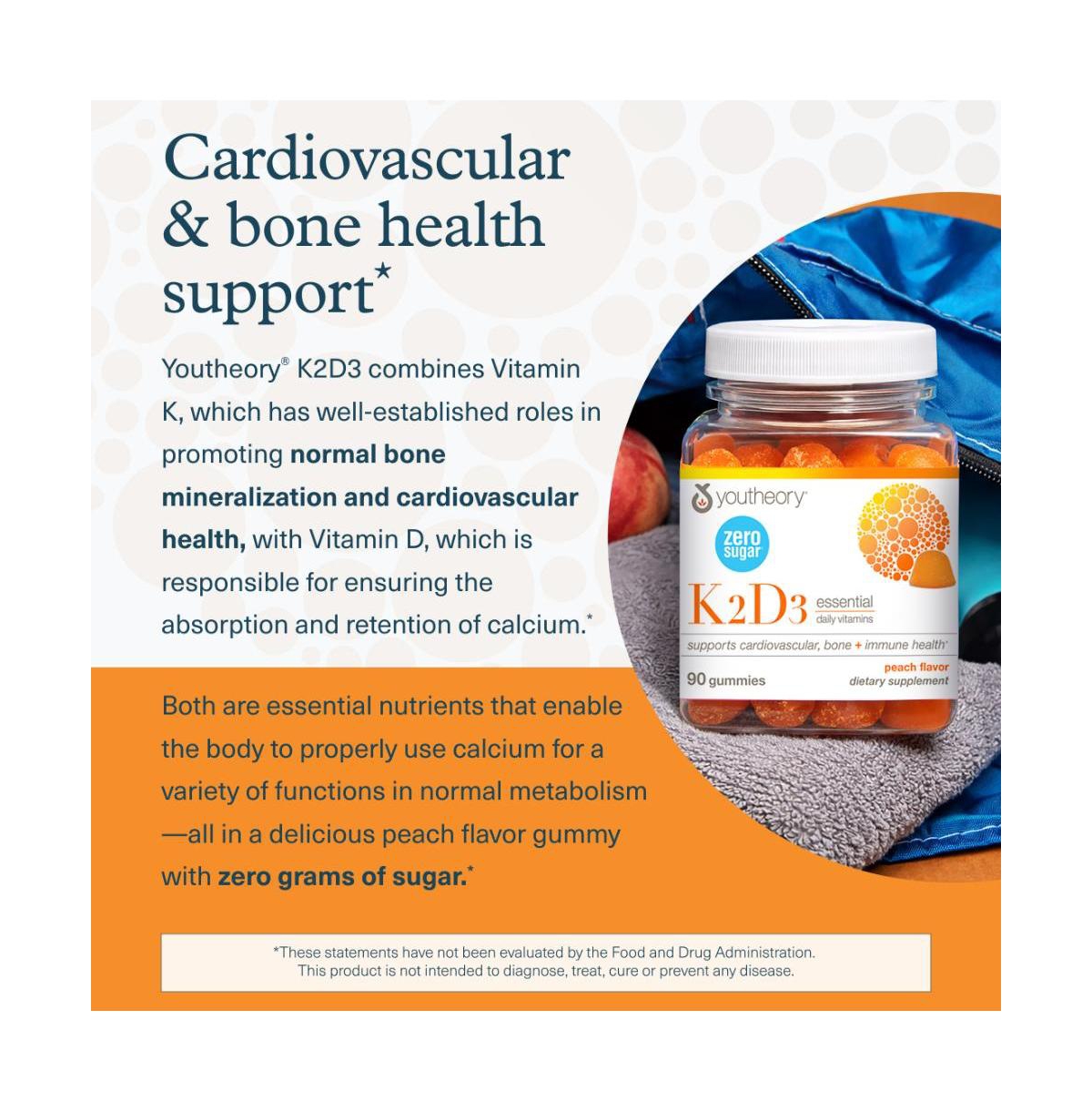 Youtheory K2D3 Immune, Bone and Heart Health Support Combines Vitamin D3 and Vitamin K2 Dairy, Soy and Gluten Free 90 Vegetarian Capsules