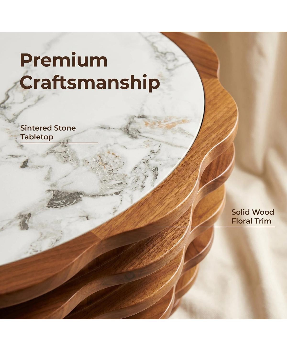 Streamdale Furniture 32.1" Modern Flower-Shaped Marble Pattern Round Coffee Table