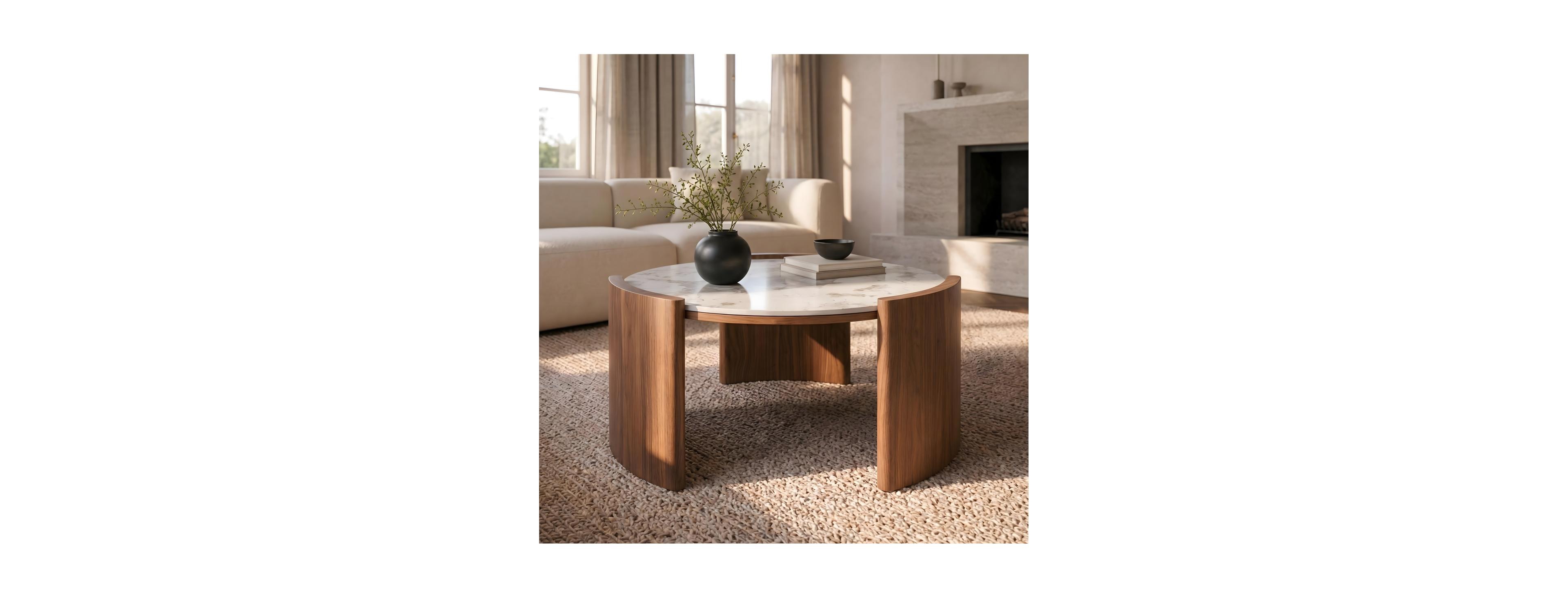 Streamdale Furniture Luxury Pandora Marble Sintered Stone Coffee Table with Walnut Legs