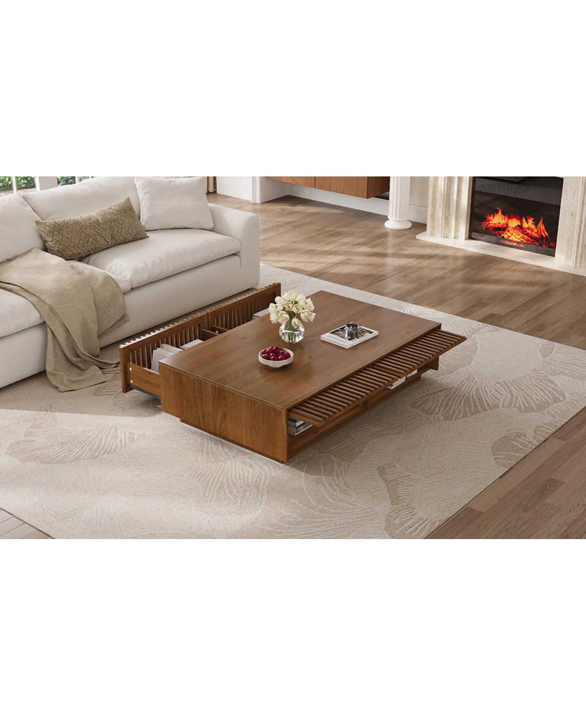 Streamdale Furniture Mid Century Modern Solid Wood Coffee Table with Slatted Storage Drawers