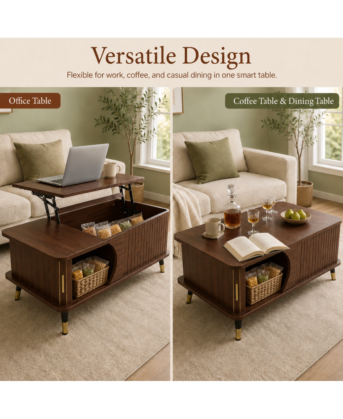 Streamdale Furniture Wood Lift Top Coffee Table with Hidden Compartment and Storage Shelf